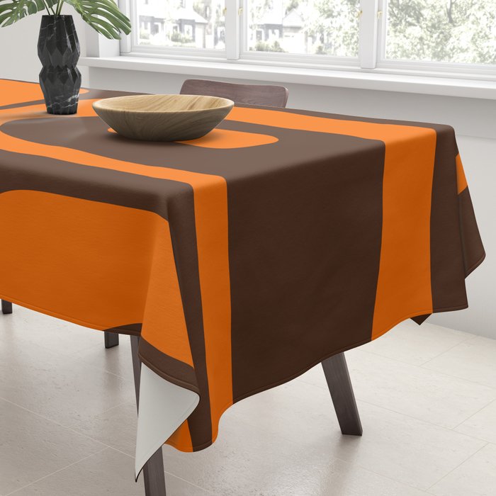 Mid-Century Modern Piquet Retro Minimalist Abstract in 70s Orange and Dark Brown Tablecloth Gallery Image 3