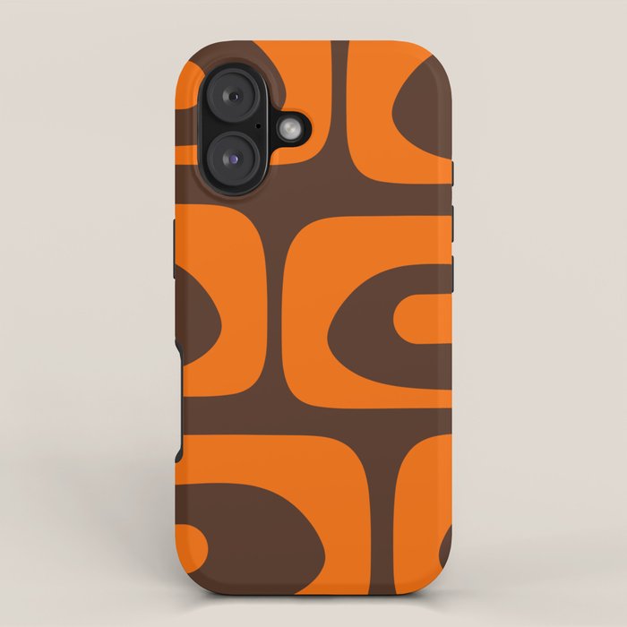 Mid-Century Modern Piquet Retro Minimalist Abstract in 70s Orange and Dark Brown iPhone Case Gallery Image 1