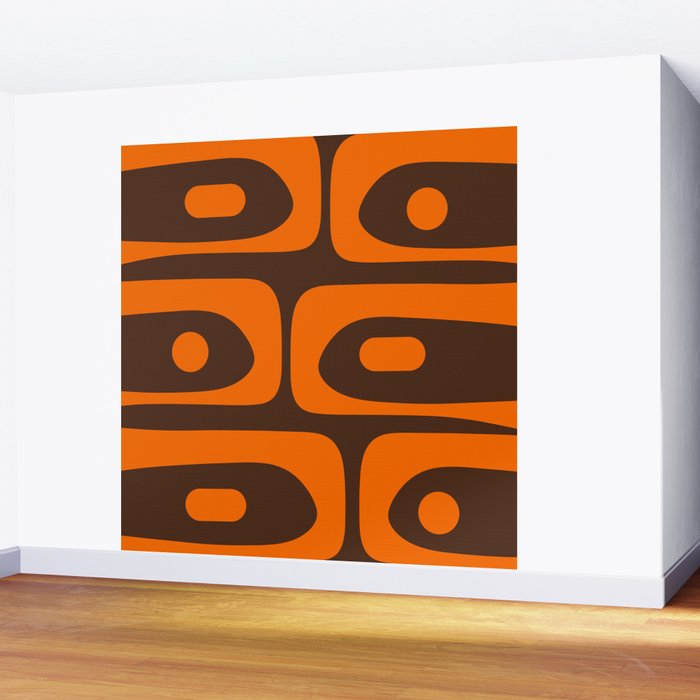 Mid-Century Modern Piquet Retro Minimalist Abstract in 70s Orange and Dark Brown Wall Mural Gallery Image 2