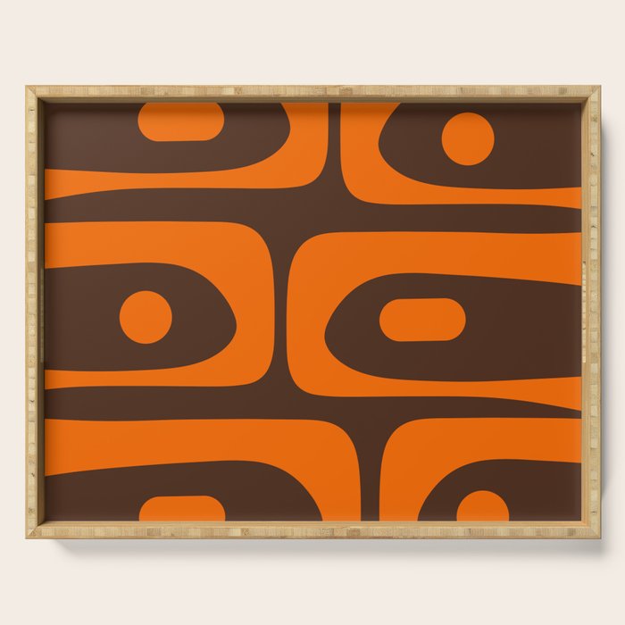 Mid-Century Modern Piquet Retro Minimalist Abstract in 70s Orange and Dark Brown Serving Tray Gallery Image 1