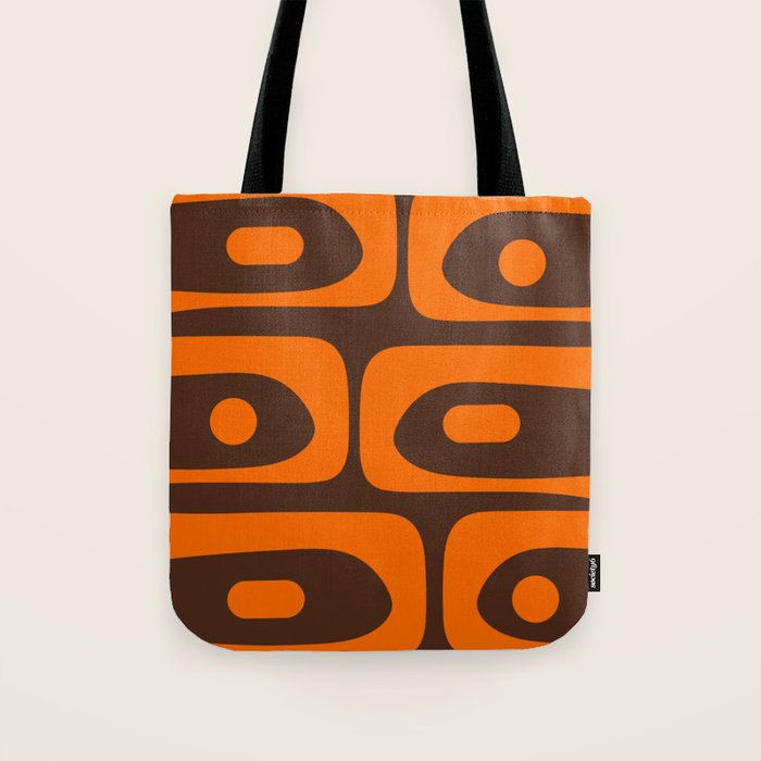 Mid-Century Modern Piquet Retro Minimalist Abstract in 70s Orange and Dark Brown Tote Bag Gallery Image 1
