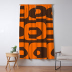 Mid-Century Modern Piquet Retro Minimalist Abstract in 70s Orange and Dark Brown Window Curtain Gallery Image 5
