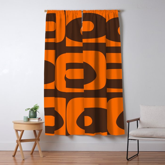 Mid-Century Modern Piquet Retro Minimalist Abstract in 70s Orange and Dark Brown Window Curtain Gallery Image 5