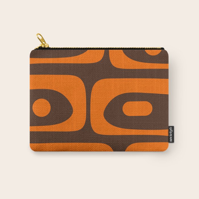 Mid-Century Modern Piquet Retro Minimalist Abstract in 70s Orange and Dark Brown Carry All Pouch Gallery Image 1