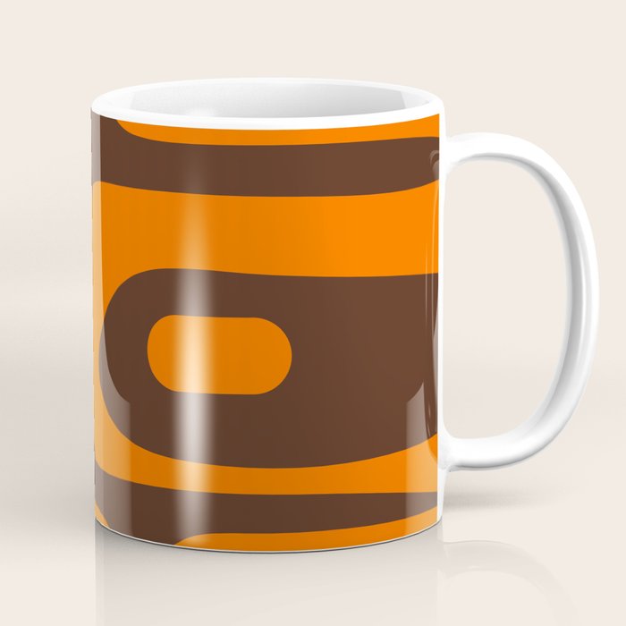 Mid-Century Modern Piquet Retro Minimalist Abstract in 70s Orange and Dark Brown Coffee Mug Gallery Image 1