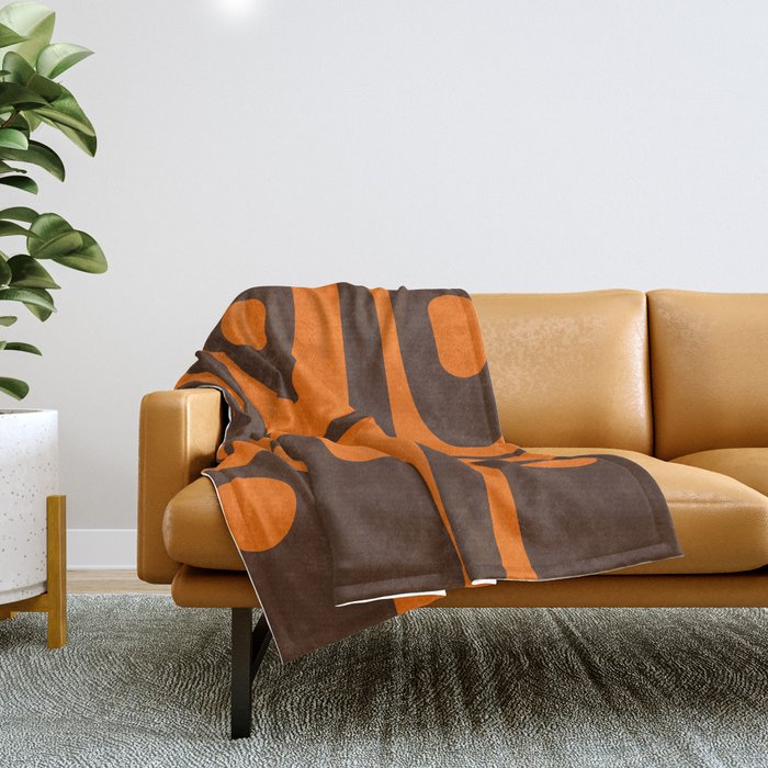 Mid-Century Modern Piquet Retro Minimalist Abstract in 70s Orange and Dark Brown Throw Blanket Gallery Image 1