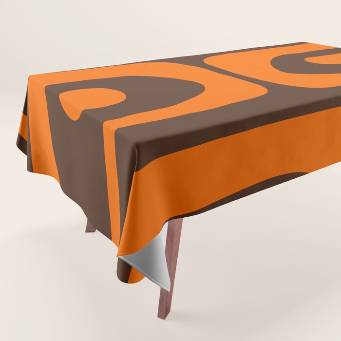 Mid-Century Modern Piquet Retro Minimalist Abstract in 70s Orange and Dark Brown Tablecloth Gallery Image 1