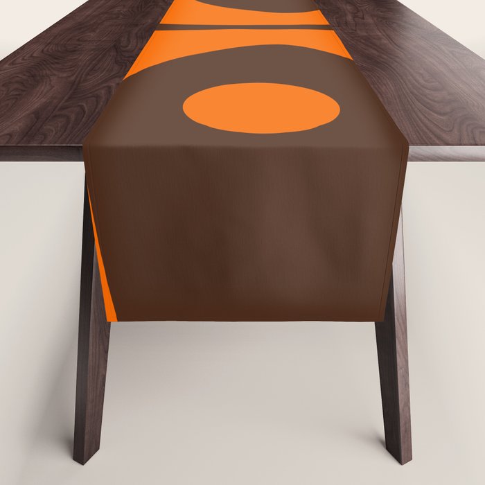 Mid-Century Modern Piquet Retro Minimalist Abstract in 70s Orange and Dark Brown Table Runner Gallery Image 1