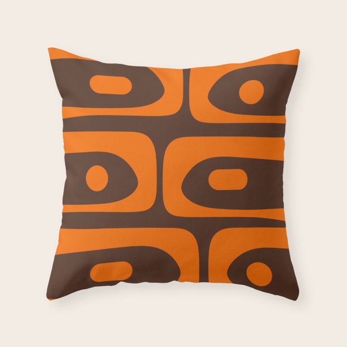 Mid-Century Modern Piquet Retro Minimalist Abstract in 70s Orange and Dark Brown Throw Pillow Gallery Image 6