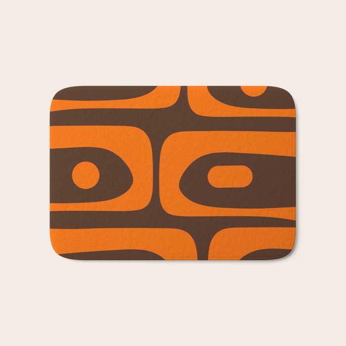 Mid-Century Modern Piquet Retro Minimalist Abstract in 70s Orange and Dark Brown Bath Mat Gallery Image 1