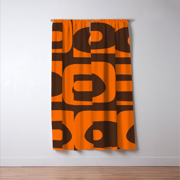 Mid-Century Modern Piquet Retro Minimalist Abstract in 70s Orange and Dark Brown Window Curtain Gallery Image 3