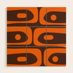 Mid-Century Modern Piquet Retro Minimalist Abstract in 70s Orange and Dark Brown Wood Wall Art Gallery Image 1