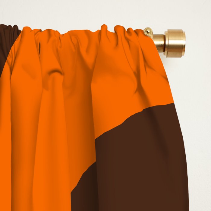 Mid-Century Modern Piquet Retro Minimalist Abstract in 70s Orange and Dark Brown Window Curtain Gallery Image 2