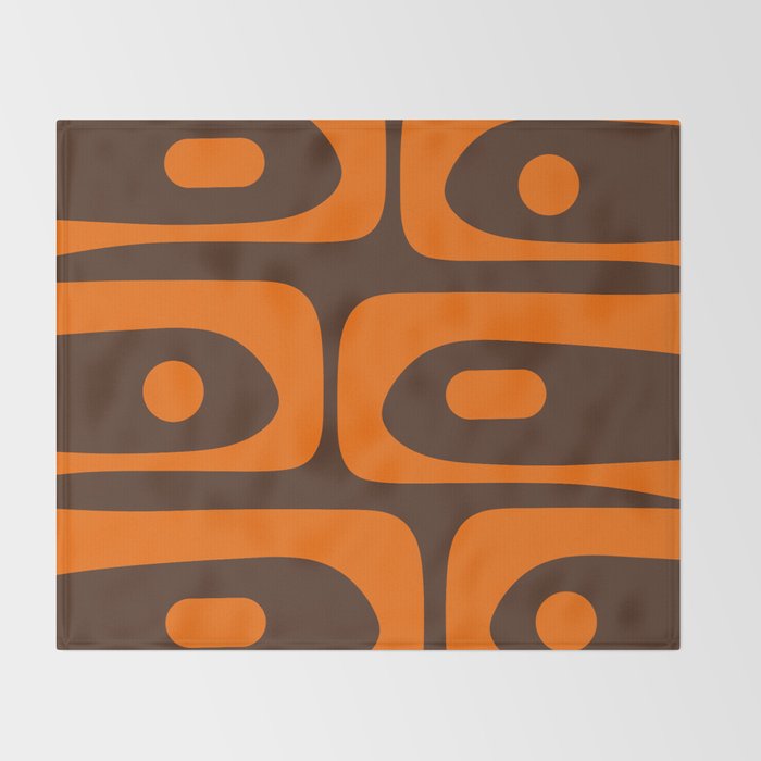 Mid-Century Modern Piquet Retro Minimalist Abstract in 70s Orange and Dark Brown Throw Blanket Gallery Image 2