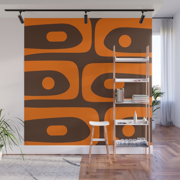 Mid-Century Modern Piquet Retro Minimalist Abstract in 70s Orange and Dark Brown Wall Mural Gallery Image 1