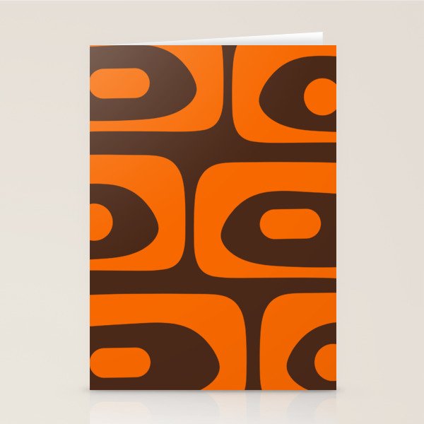 Mid-Century Modern Piquet Retro Minimalist Abstract in 70s Orange and Dark Brown Stationery Card Gallery Image 1