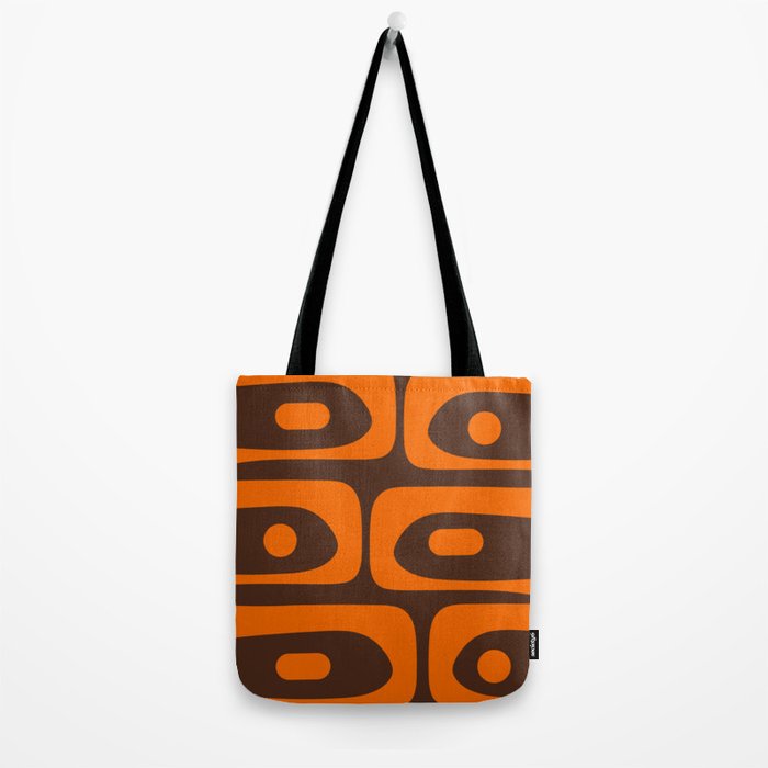 Mid-Century Modern Piquet Retro Minimalist Abstract in 70s Orange and Dark Brown Tote Bag Gallery Image 2