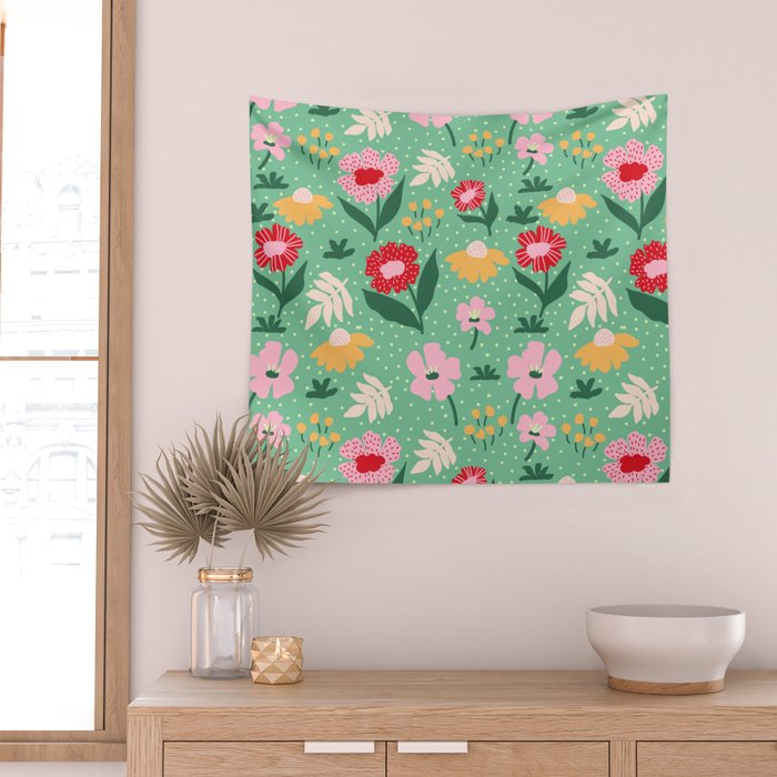 Summer Bloom - Flower e Leaves Wall Tapestry Gallery Image 2