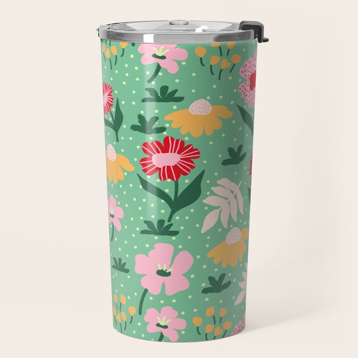 Summer Bloom - Flower e Leaves Travel Mug Gallery Image 2