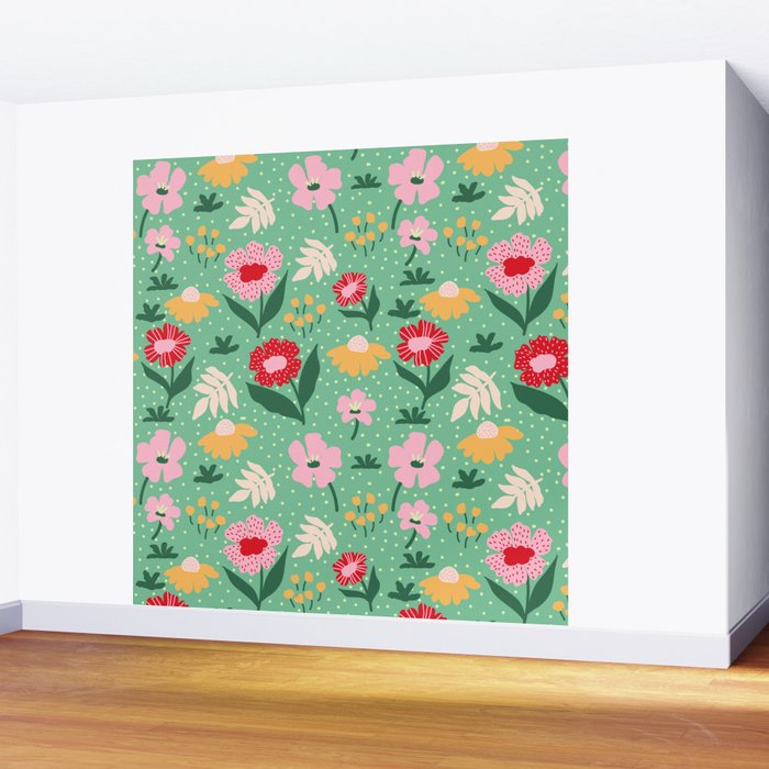 Summer Bloom - Flower e Leaves Wall Mural Gallery Image 2