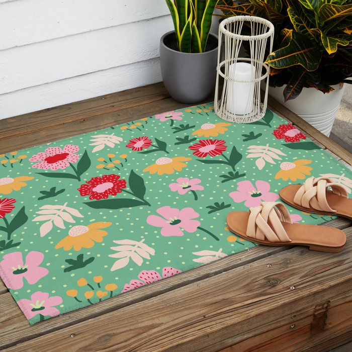 Summer Bloom - Flower e Leaves Outdoor Rug Gallery Image 2