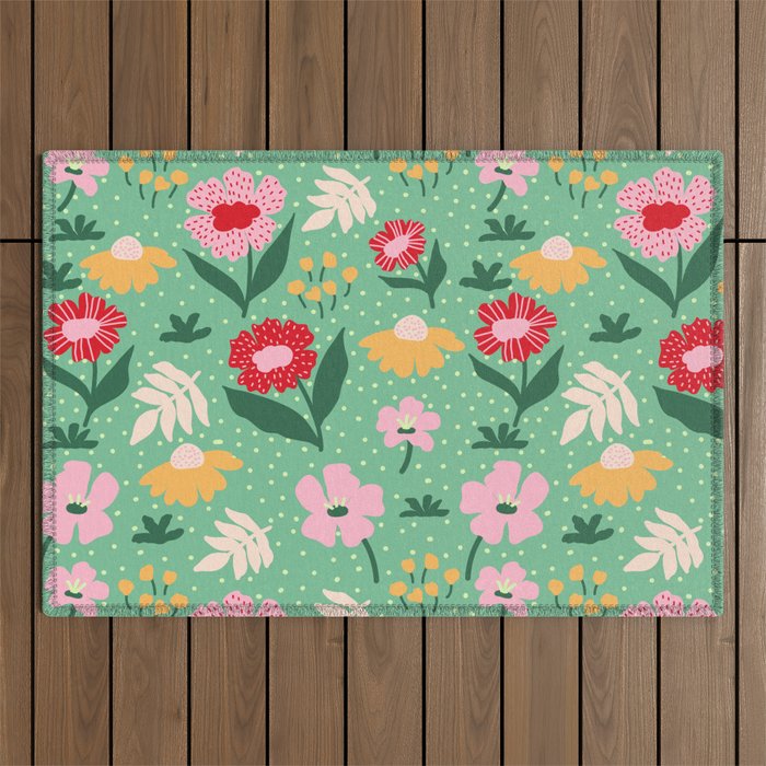 Summer Bloom - Flower e Leaves Outdoor Rug Gallery Image 1