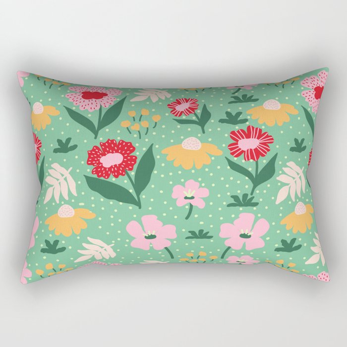 Summer Bloom - Flower e Leaves Rectangular Pillow Gallery Image 1