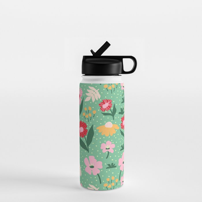 Summer Bloom - Flower e Leaves Water Bottle Gallery Image 1