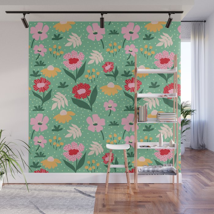 Summer Bloom - Flower e Leaves Wall Mural Gallery Image 1