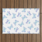 Lilac aqua blue watercolor hand painted butterfly Outdoor Rug Gallery Image 1