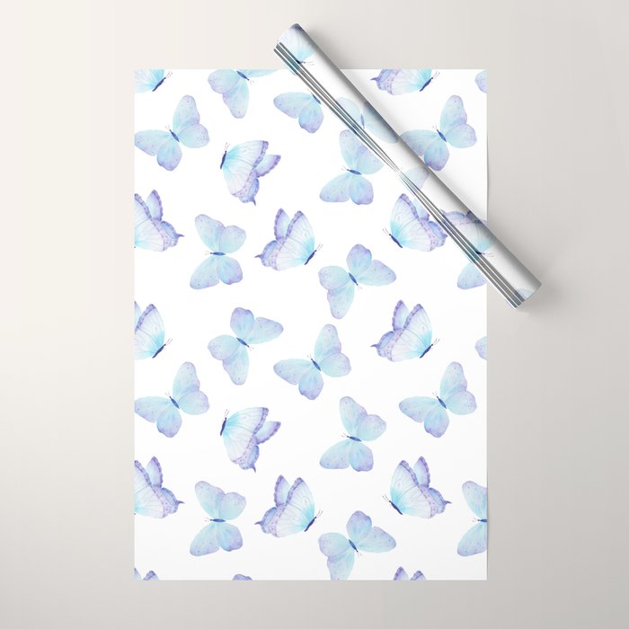 Lilac aqua blue watercolor hand painted butterfly Wrapping Paper Gallery Image 1