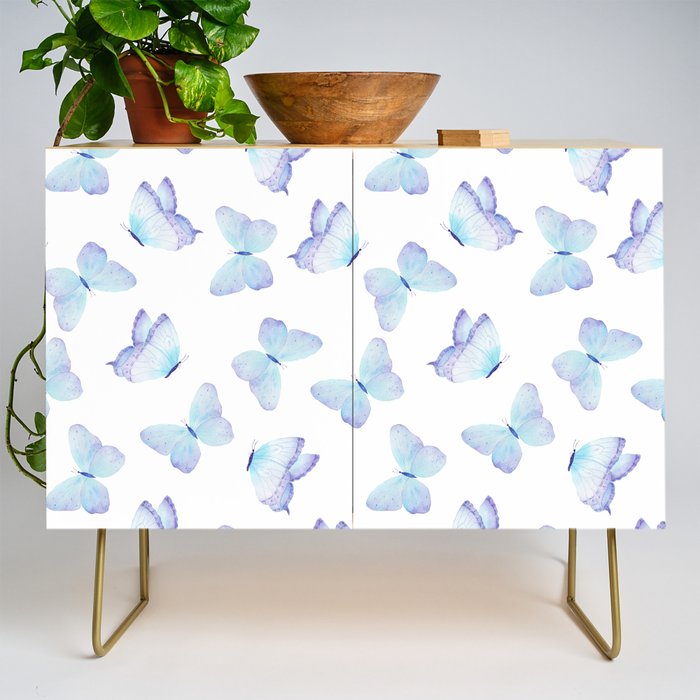 Lilac aqua blue watercolor hand painted butterfly Credenza Gallery Image 1