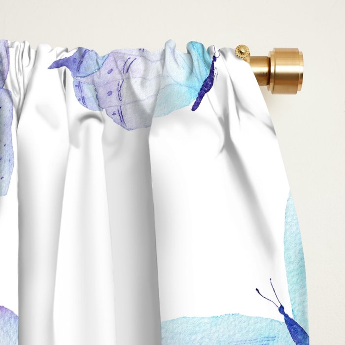 Lilac aqua blue watercolor hand painted butterfly Window Curtain Gallery Image 2