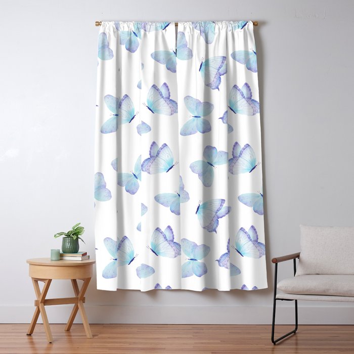 Lilac aqua blue watercolor hand painted butterfly Window Curtain Gallery Image 5