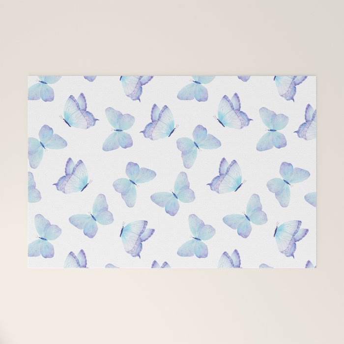 Lilac aqua blue watercolor hand painted butterfly Welcome Mat Gallery Image 1