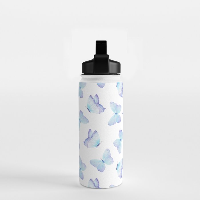 Lilac aqua blue watercolor hand painted butterfly Water Bottle Gallery Image 2