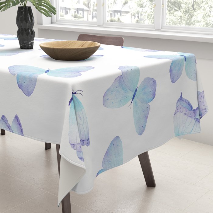 Lilac aqua blue watercolor hand painted butterfly Tablecloth Gallery Image 3