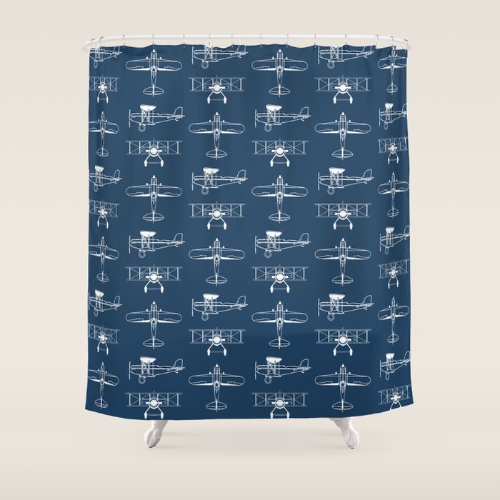 Biplanes // Navy Shower Curtain Gallery Image 1