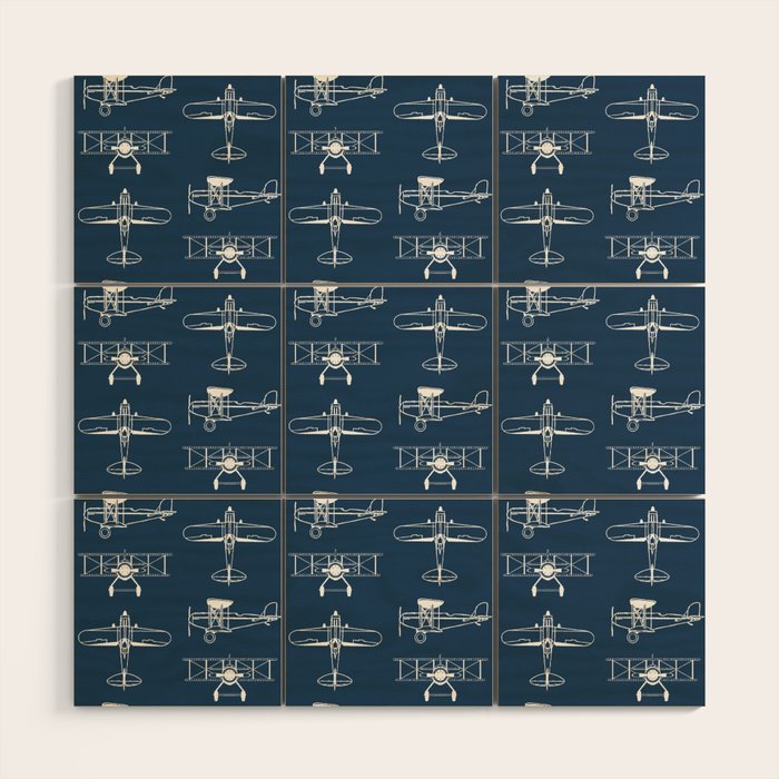Biplanes // Navy Wood Wall Art Gallery Image 1