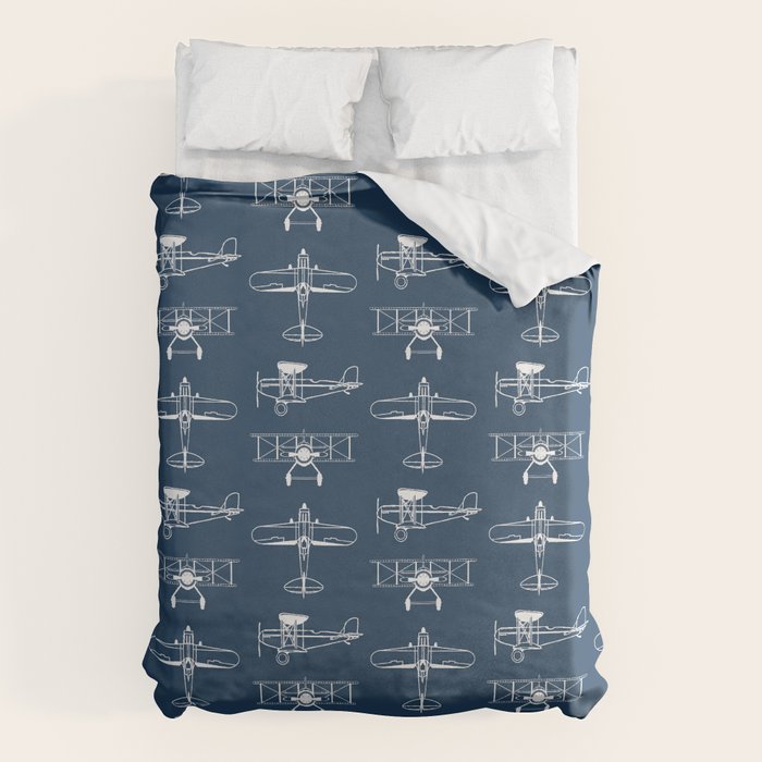 Biplanes // Navy Duvet Cover Gallery Image 6