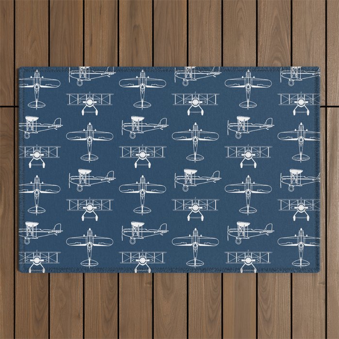 Biplanes // Navy Outdoor Rug Gallery Image 1
