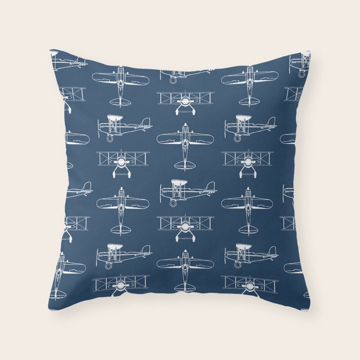 Biplanes // Navy Throw Pillow Gallery Image 1