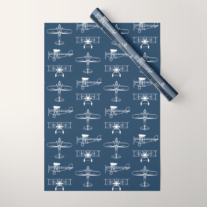 Biplanes // Navy Wrapping Paper Gallery Image 1