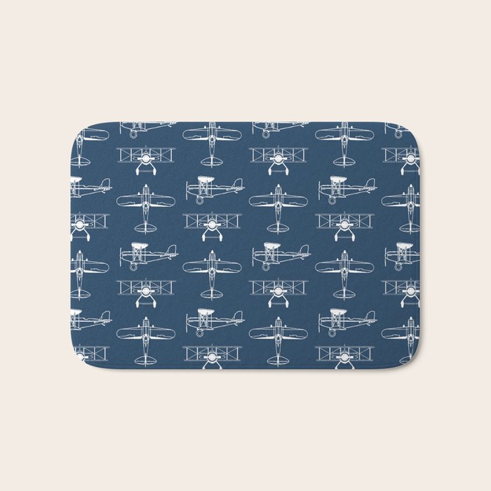 Biplanes // Navy Bath Mat Gallery Image 1