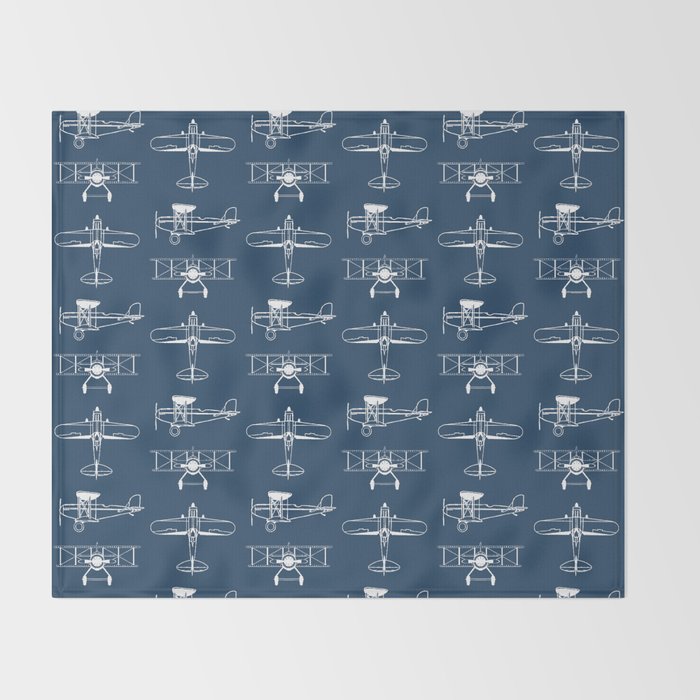 Biplanes // Navy Throw Blanket Gallery Image 2