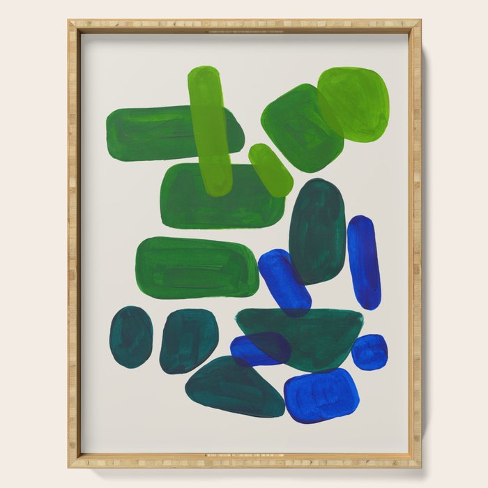 Minimalist Modern Mid Century Colorful Abstract Shapes Phthalo Blue Lime Green Gradient Overlapping Serving Tray Gallery Image 1