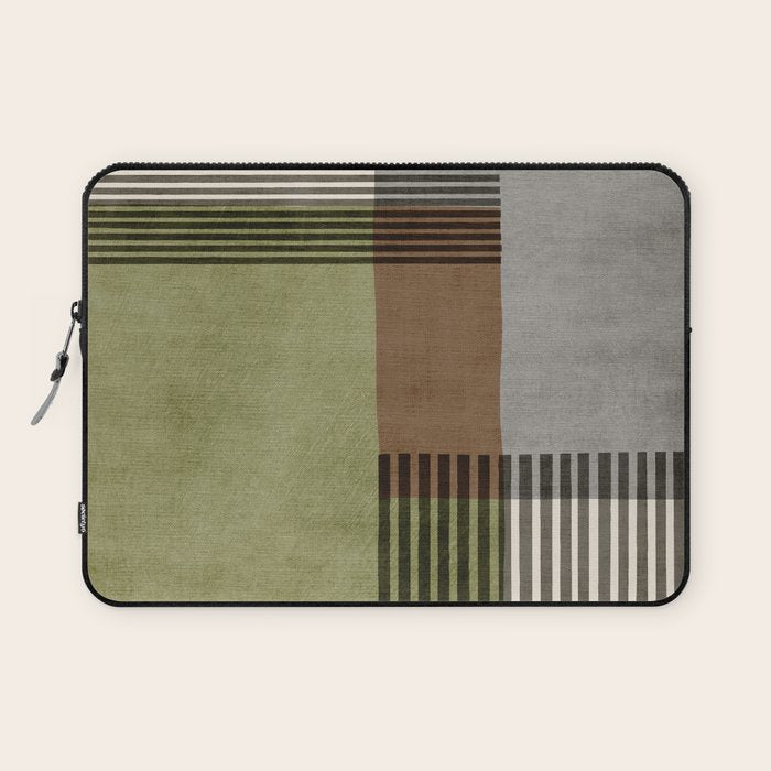Olive Green Brown Gray Black Bold Lines Artwork Laptop Sleeve Gallery Image 1