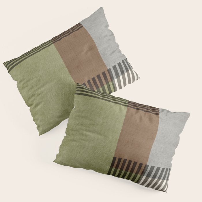 Olive Green Brown Gray Black Bold Lines Artwork Pillow Sham Gallery Image 1