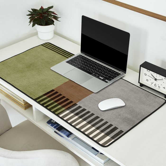 Olive Green Brown Gray Black Bold Lines Artwork Desk Mat Gallery Image 2
