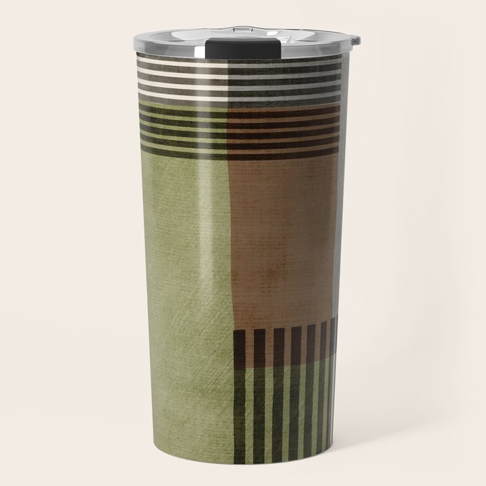 Olive Green Brown Gray Black Bold Lines Artwork Travel Mug Gallery Image 1